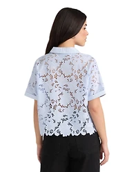 Nvlt Women's Short Sleeve Lace Cropped Shirt