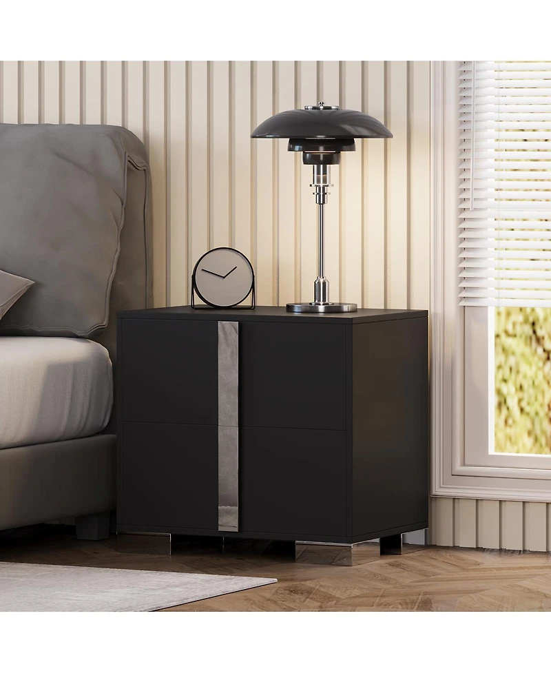 Streamdale Furniture Modern End Table with Drawers and Metal Foot