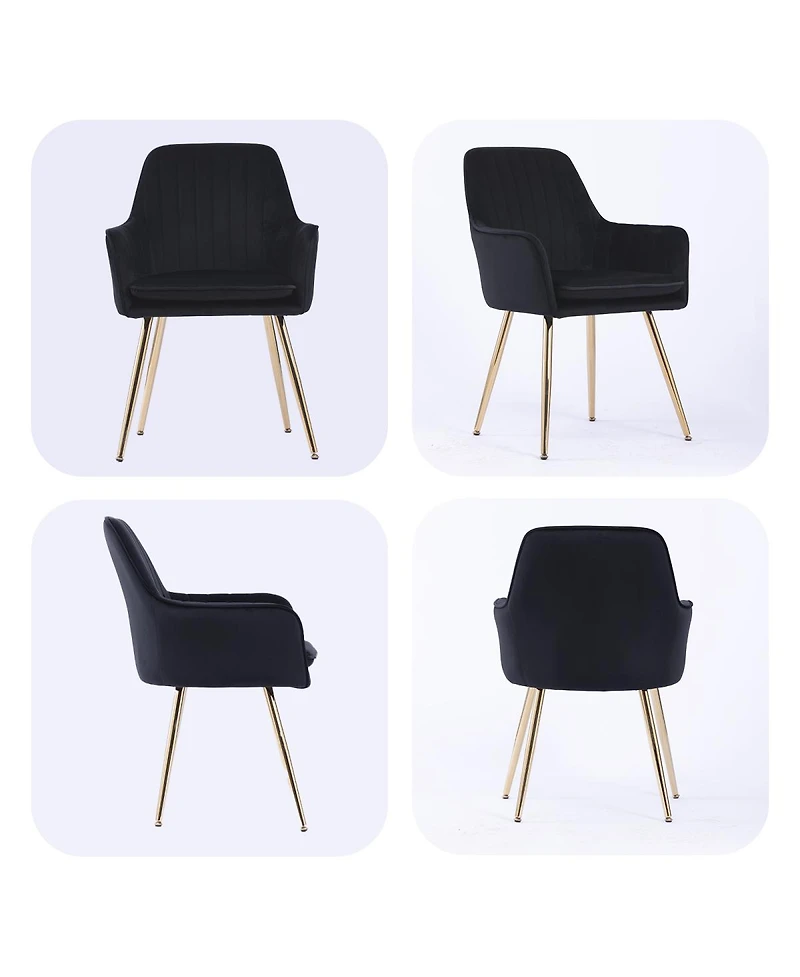 Streamdale Velvet Dining Chairs (Set of 2) - Black, Gold Legs