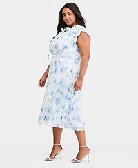 Anne Klein Plus Tie-Neck Flutter-Sleeve Midi Dress