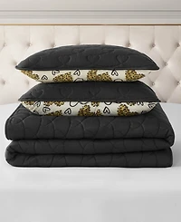Juicy Couture Cheetah Doodle Hearts Reversible 3-Pc. Quilt Set, Full/Queen