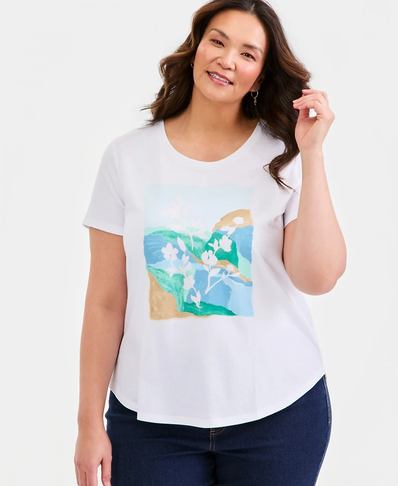 Style & Co Plus Graphic Short-Sleeve Crewneck T-Shirt, Macy's Exclusive