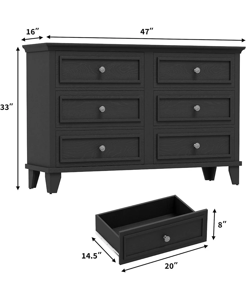 gaomon Farmhouse Dresser for Bedroom with 6 Drawer, Double Tv Stand Vintage Handle, Wide Wood Dressers & Chests of Drawers