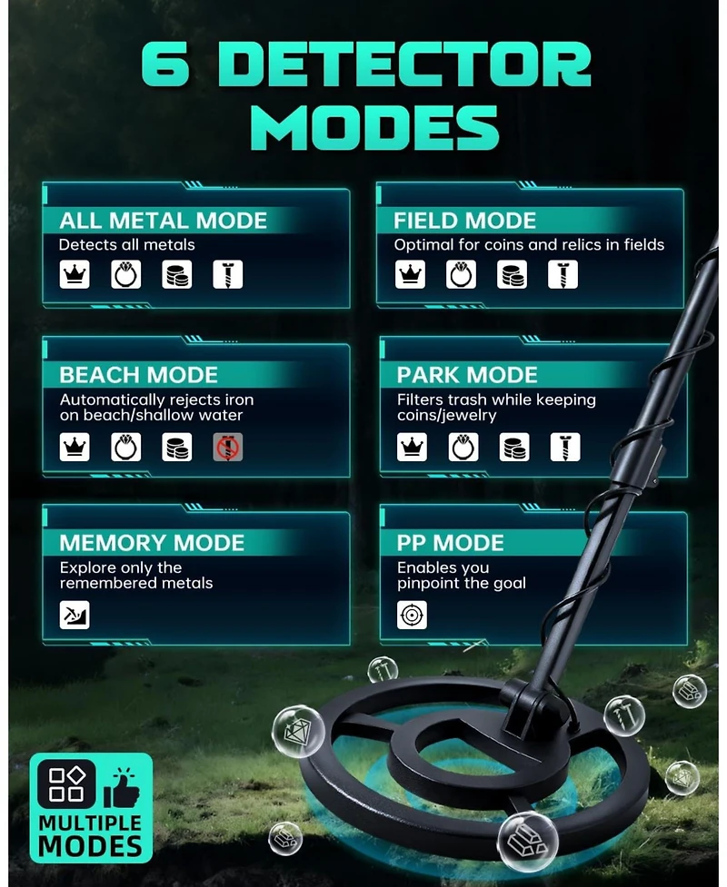 Joyaire Professional Metal Detector for Adults, Waterproof Gold Finder with Dsp Chip, 6 Modes, 11" Coil & Backlit Lcd for Beach and Field