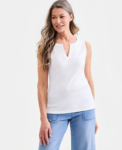 Style & Co Women's Cotton Split-Neck Tank Top, Macy's Exclusive