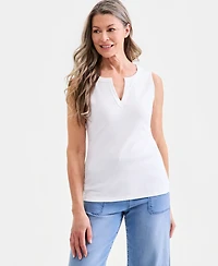Style & Co Women's Cotton Split-Neck Tank Top, Macy's Exclusive