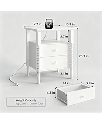 Yigii French Rustic Nightstand with Charging, Storage & Multi-Functional Use