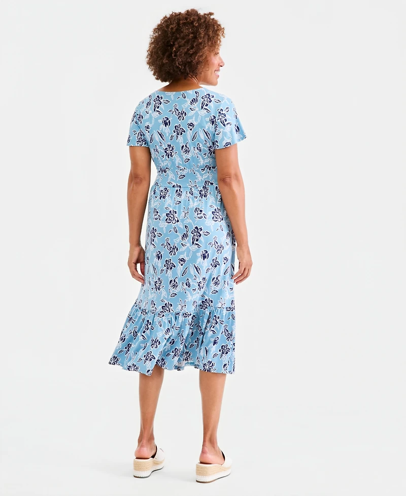 Style & Co Women's Printed V-Neck Tiered Midi Dress, Macy's Exclusive