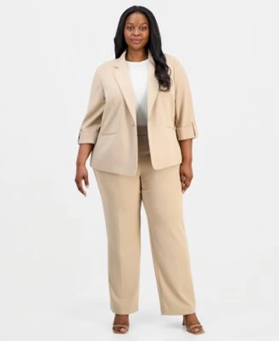 Anne Klein Essentials Plus Size 3 4 Sleeve One Button Jacket Straight Leg Pull On Pants