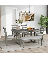 Streamdale 6-Piece Rubber Wood Dining Set with Wood Grain Tabletop & Soft Cushion (Grey)