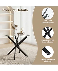 Streamdale Round Dining Table, 35.5" Glass Kitchen Table with Black Legs