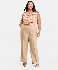 Kasper Plus High-Rise Press-Pleat Wide-Leg Pants