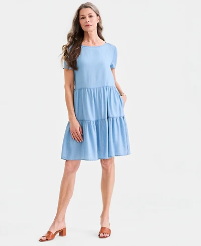 Style & Co Women's Chambray Tiered Dress, Macy's Exclusive