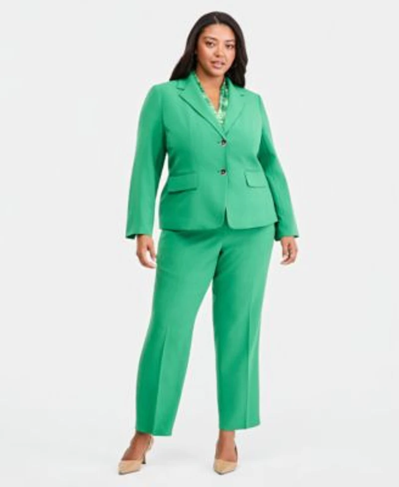 Kasper Crepe Two Button Jacket Crepe Fly Front Slim Pant With Funnel Neck Top