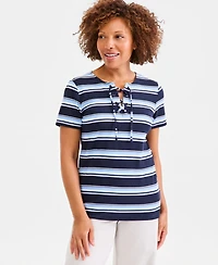 Style & Co Women's Striped Lace-Up Short-Sleeve Top, Macy's Exclusive
