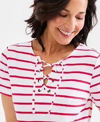 Style & Co Women's Striped Lace-Up Short-Sleeve Top, Macy's Exclusive