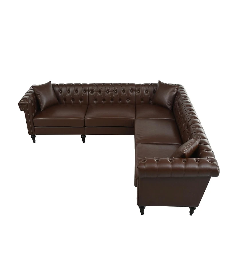 Streamdale Furniture Pu Leather Chesterfield Sectional Sofa with Rolled Arms & Nailhead