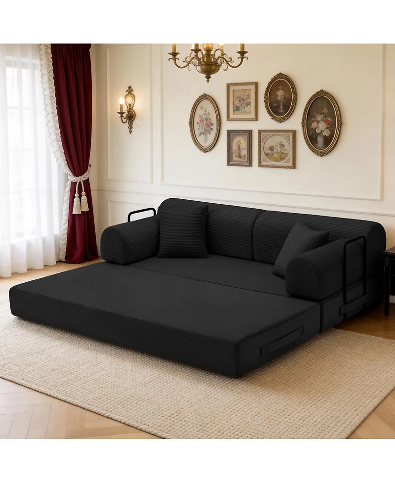 Streamdale Furniture Convertible Sleeper Sofa Bed with Pillow, Corduroy Folding Mattress Couch