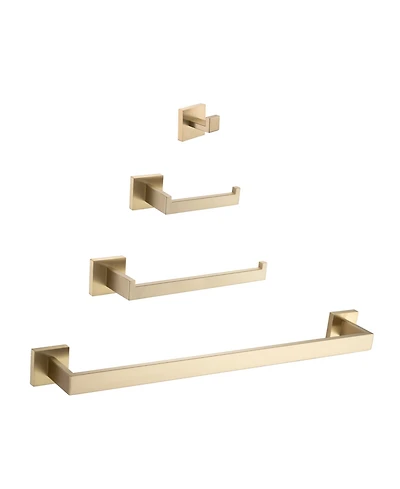 Rainsken 4- Piece Bathroom Hardware Set, Towel Bar, Toilet Paper Holder, Hand Towel Rack and Robe Hook, Stainless Steel