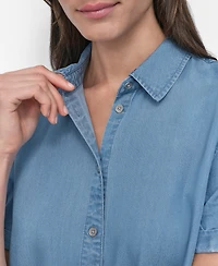 Dkny Jeans Women's Print Rolled Short-Sleeve Shirt