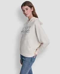 Dkny Jeans Women's Stacked Rhinestone Foil Logo Hoodie
