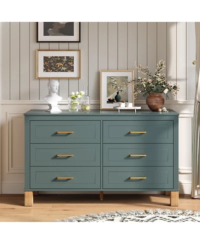 Streamdale Furniture 6-Drawer Double Dresser with Metal Handles & Solid Wood Legs