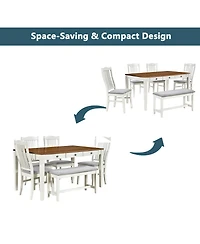 Streamdale Furniture Mid-Century 6-Piece Wood Dining Set with Drawer, Chairs & Bench