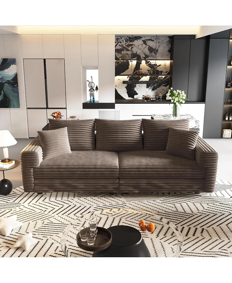 Streamdale Furniture Plush Corduroy 3-Seat Sofa with Movable Ottoman