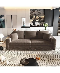 Streamdale Furniture Plush Corduroy 3-Seat Sofa with Movable Ottoman