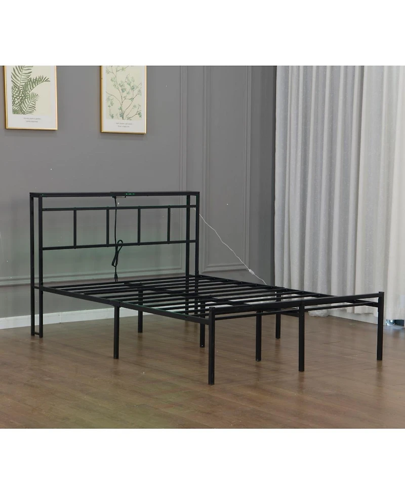 Streamdale Furniture Streamdale 14" Bed Frame w/ Storage Headboard, Usb-c, Led Light