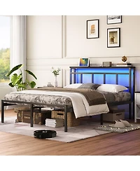 Streamdale Furniture Streamdale 14" Bed Frame w/ Storage Headboard, Usb-c, Led Light