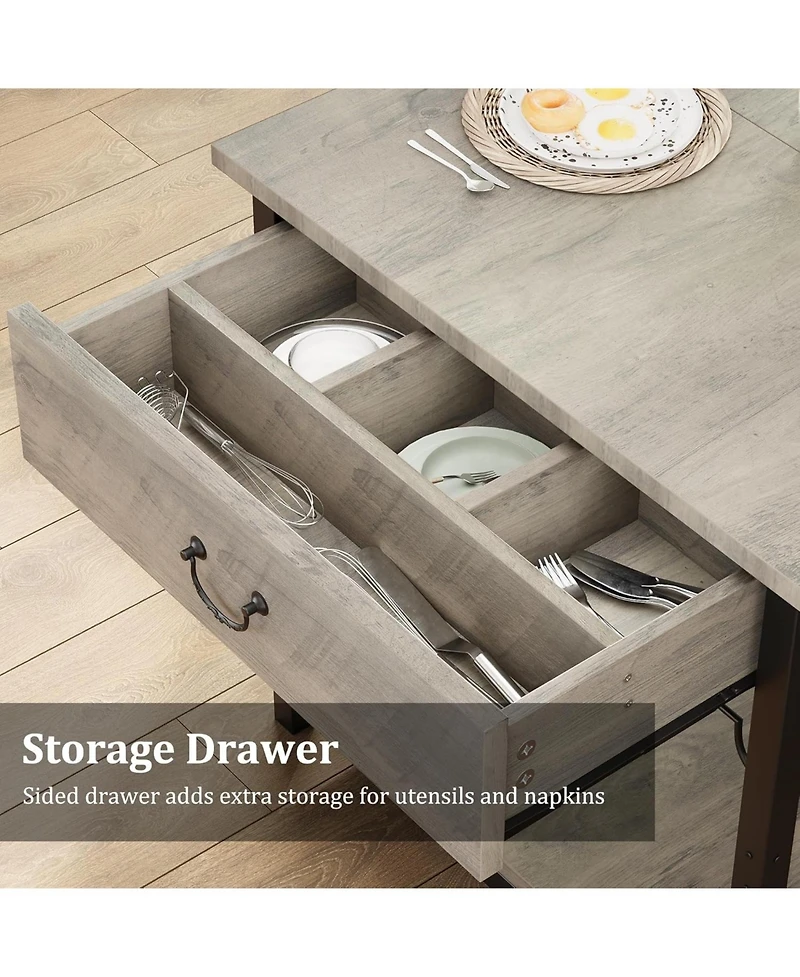 gaomon Dining Table Set for 4 Kitchen Dining Table Set with Upholstered Benches, Storage Drawers and Wine Rack