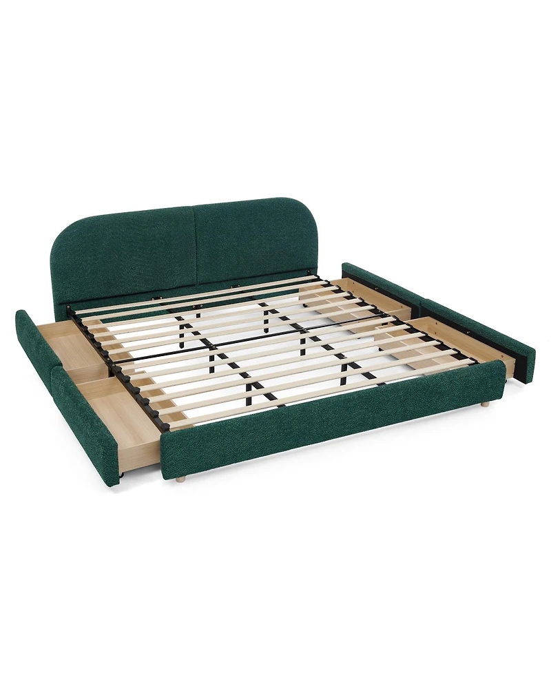 Streamdale Furniture Streamdale King Size Upholstered Bed Frame with Curved Headboard & Drawer Storage