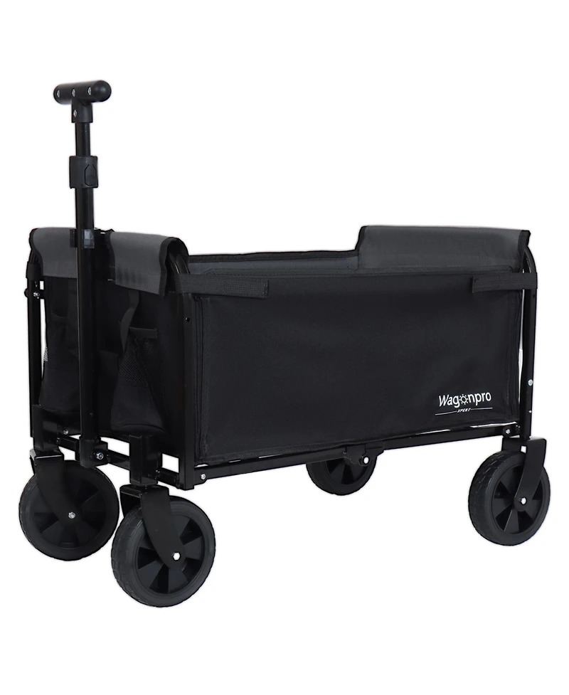 Rainsken Collapsible Wagon Cart - Heavy Duty Utility Cart with Bench Seat, Storage Compartment and Included Dog Tether for Groceries