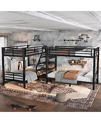 Streamdale Furniture Twin L-Shaped Metal Bunk Bed with Storage Shelves & Guardrail