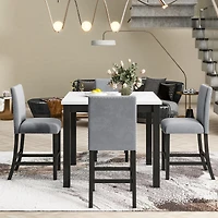 Streamdale Furniture 5-Piece Faux Marble Counter Height Dining Set with 4 Velvet Chairs