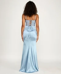 B Darlin Juniors' Lace-Bodice Sweetheart Neck Gown