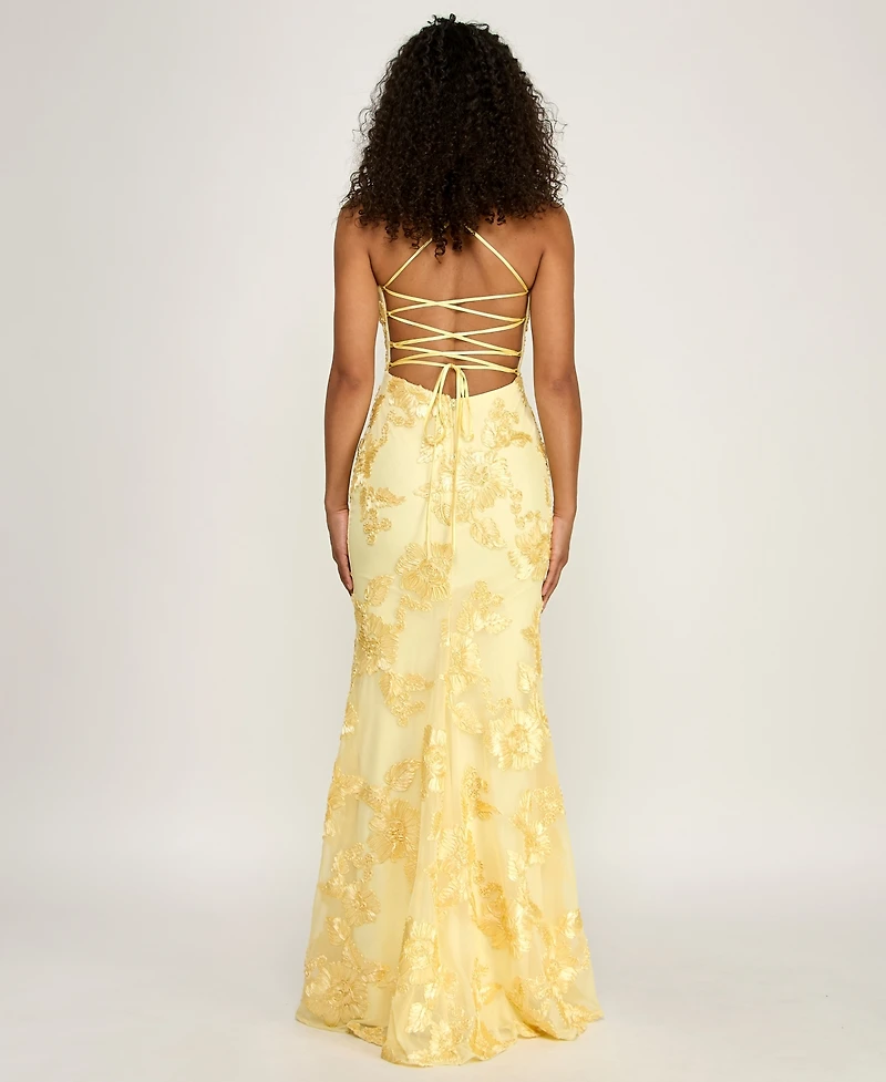 B Darlin Juniors' Floral Lace Sweetheart Neck Gown