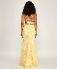 B Darlin Juniors' Floral Lace Sweetheart Neck Gown