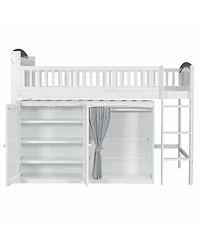 Streamdale Furniture Loft Bed with Storage Cabinet, Wardrobe and Led, White and Espresso