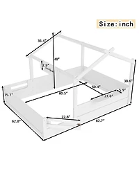 Streamdale Furniture House Floor Bed with Guardrails, Roof, Tray & Signboard