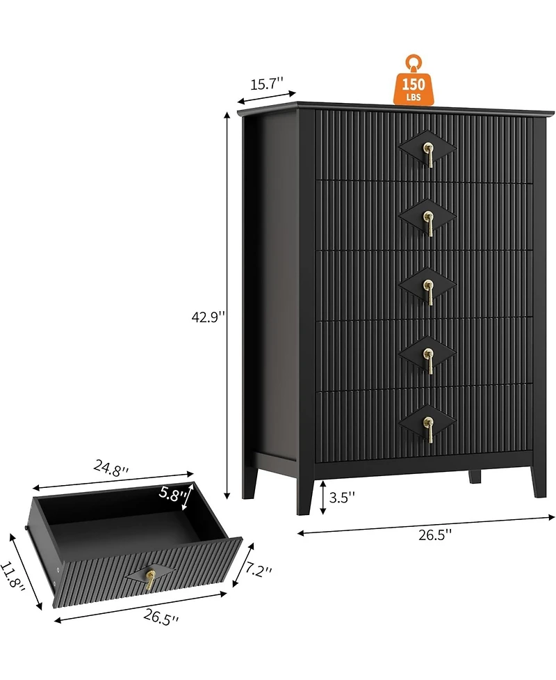 gaomon "32" wide 5 drawer modern dresser with metal handle, wood bedroom organizer and Tv stand."