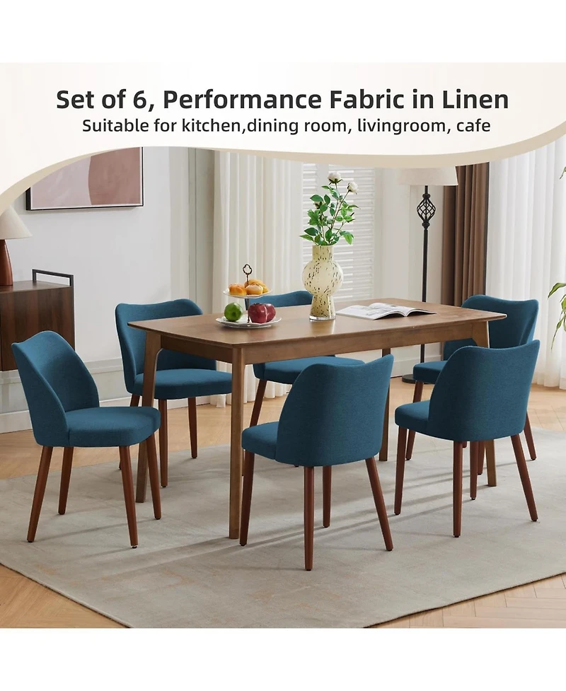 gaomon Dining Chair Set of 4, Linen Dining Chair with Wood Legs, Wing Backrest, Wooden Kitchen Chair, Kitchen Chairs with Thick Cushions