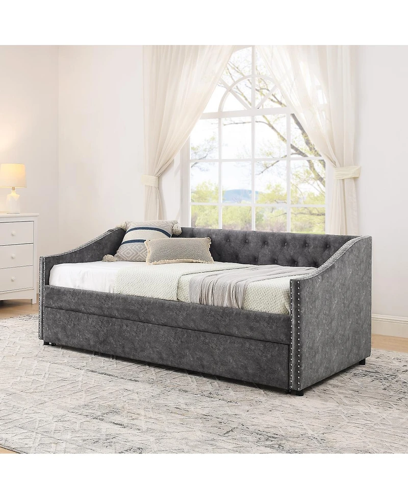 Streamdale Furniture Twin Daybed with Usb & Pull-out Bed (81"x42"x30.75")