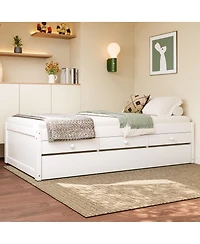 Streamdale Furniture Twin Platform Bed with Trundle and 2 Drawers, Solid Wood