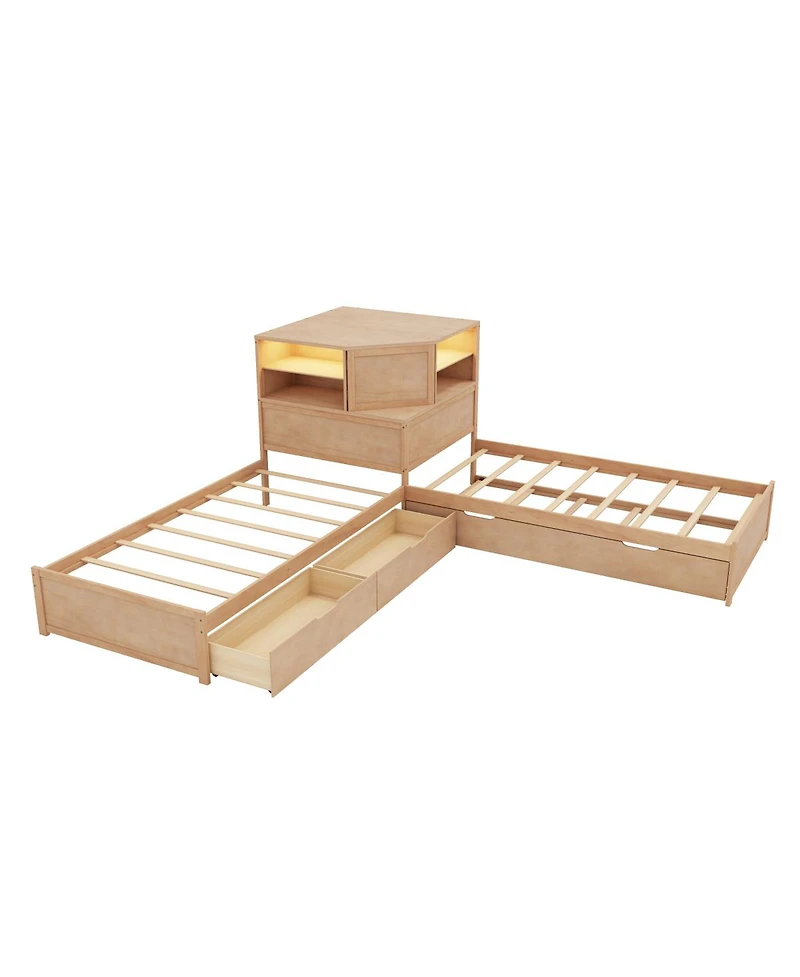 Streamdale Furniture L-Shaped Twin Bed Frame w/ Trundle, Drawer