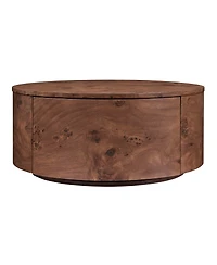 Streamdale Furniture Burl Wood Rotating Coffee Table with 2 Drawers, 360° Rotating Top, Walnut, 28.4"
