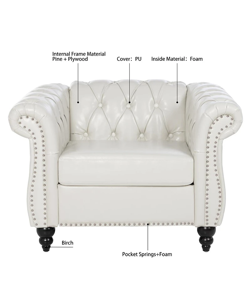 Streamdale Furniture Pu Leather Sofa with Wood Legs, Easy Assembly