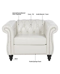 Streamdale Furniture Pu Leather Sofa with Wood Legs, Easy Assembly