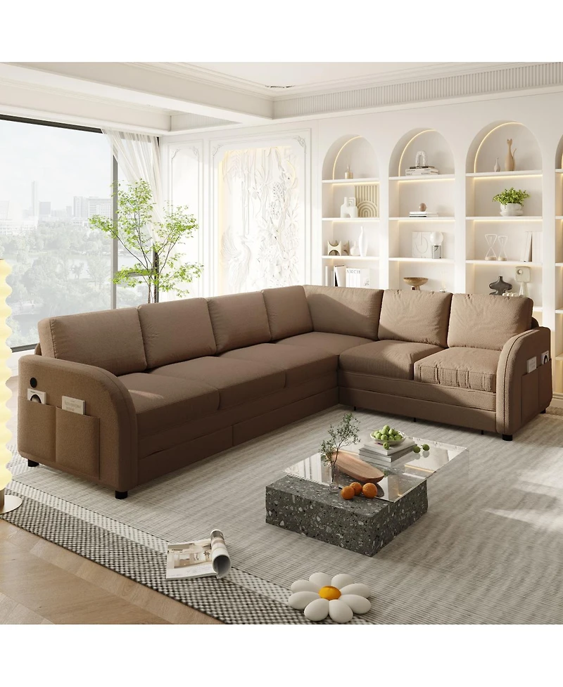 Streamdale Furniture Oversize L-Shaped Sofa Couch with Pull-Out Bed & Usb Port